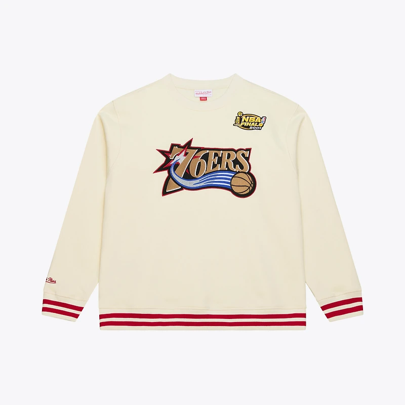 Sweat-shirt Mitchell & Ness crème Philadelphia 76ers Hardwood Classics Collection 76 Originals pour homme