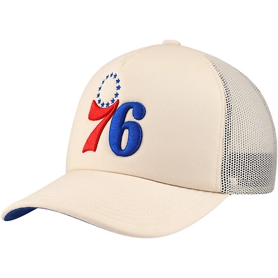 Men's Mitchell & Ness Cream Philadelphia 76ers Trucker Adjustable Hat
