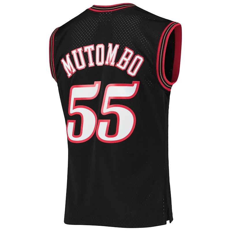 Men's Mitchell & Ness Dikembe Mutombo Black Philadelphia 76ers Hardwood Classics Swingman Jersey
