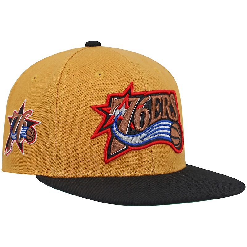 Men's Mitchell & Ness Gold/Black Philadelphia 76ers Hardwood Classics Snapback Hat