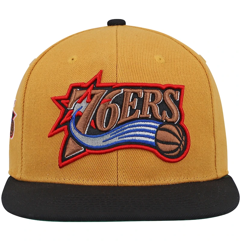Men's Mitchell & Ness Gold/Black Philadelphia 76ers Hardwood Classics Snapback Hat