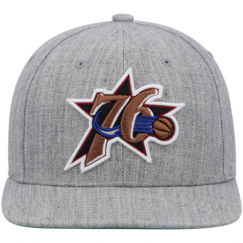 Men's Mitchell & Ness Heathered Gray Philadelphia 76ers Hardwood Classics Team 2.0 Snapback Hat