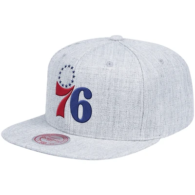 Logo de l'équipe des Philadelphia 76ers Mitchell & Ness gris chiné pour homme - Casquette snapback