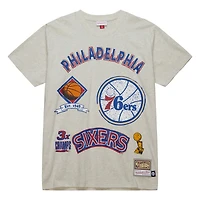 Men's Mitchell & Ness Oatmeal Philadelphia 76ers Hardwood Classics Legacy Defined Retro Championship T-Shirt