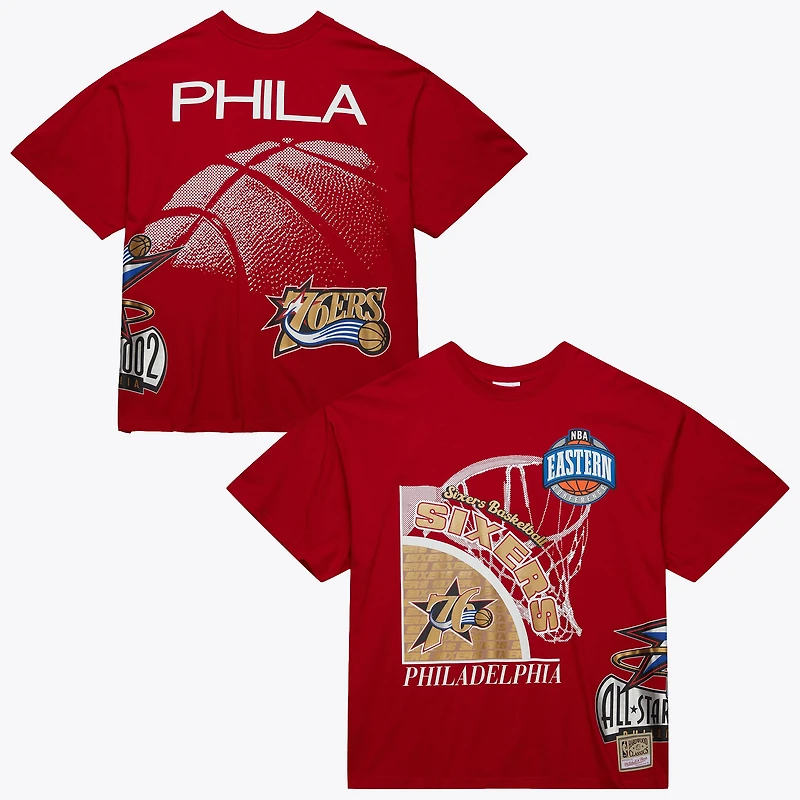 Men's Mitchell & Ness Red Philadelphia 76ers Hardwood Classics Logo Blast T-Shirt