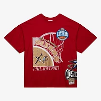 T-shirt Mitchell & Ness rouge Philadelphia 76ers Hardwood Classics Logo Blast pour homme