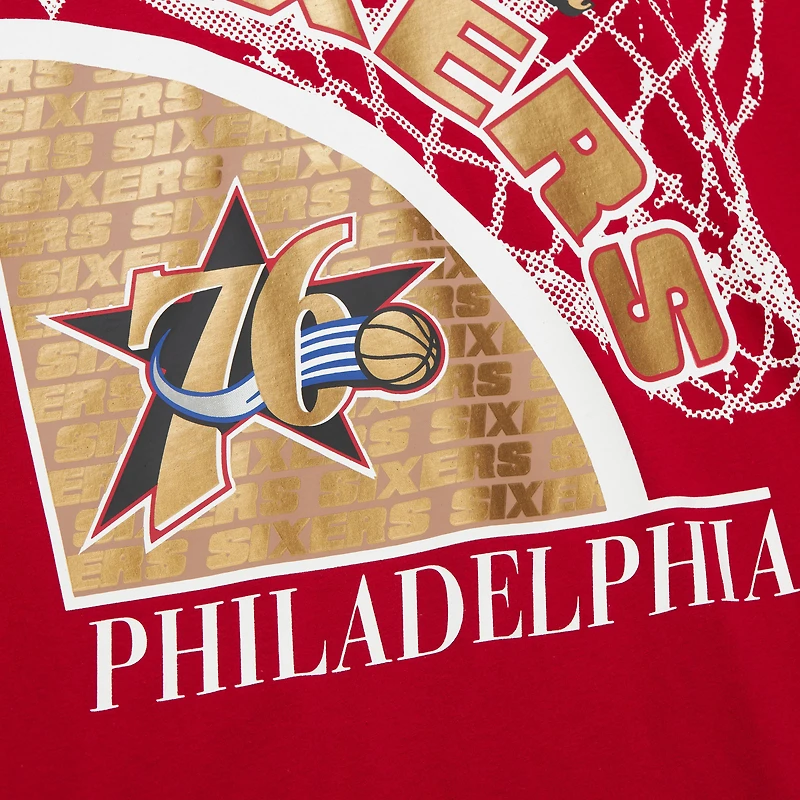 Men's Mitchell & Ness Red Philadelphia 76ers Hardwood Classics Logo Blast T-Shirt