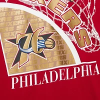 Men's Mitchell & Ness  Red Philadelphia 76ers Hardwood Classics Logo Blast T-Shirt