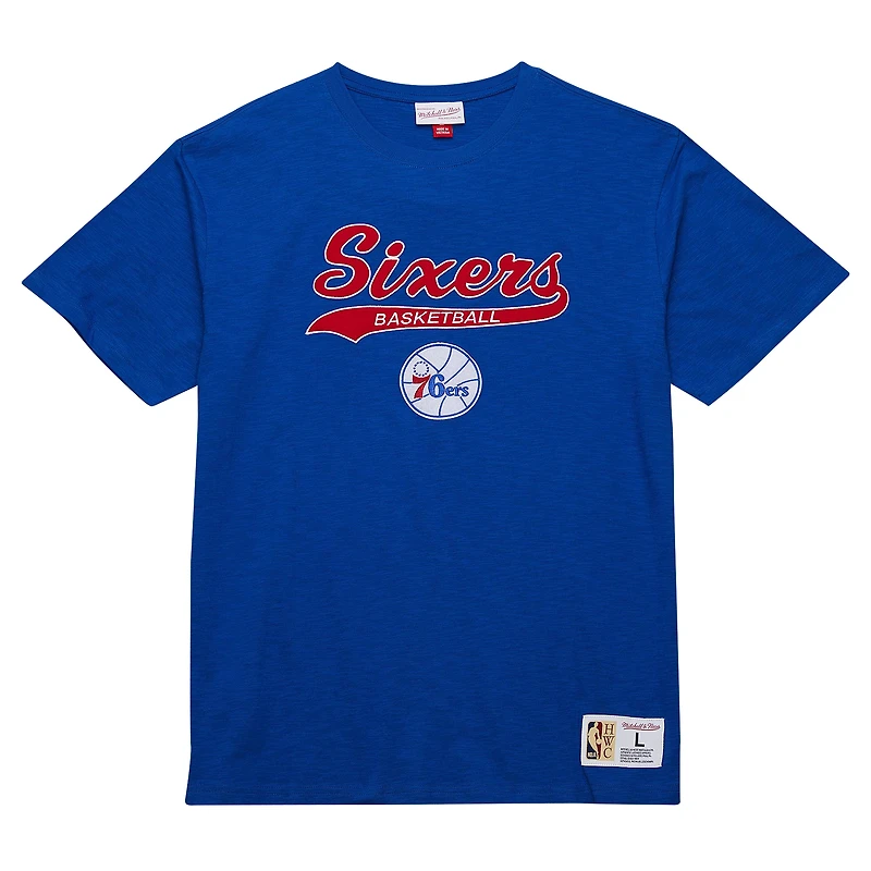 Men's Mitchell & Ness Royal Philadelphia 76ers Hardwood Classics Felt Applique Slub T-Shirt