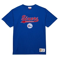 Men's Mitchell & Ness Royal Philadelphia 76ers Hardwood Classics Felt Applique Slub T-Shirt