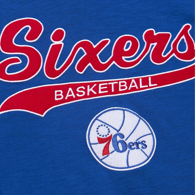 Men's Mitchell & Ness Royal Philadelphia 76ers Hardwood Classics Felt Applique Slub T-Shirt