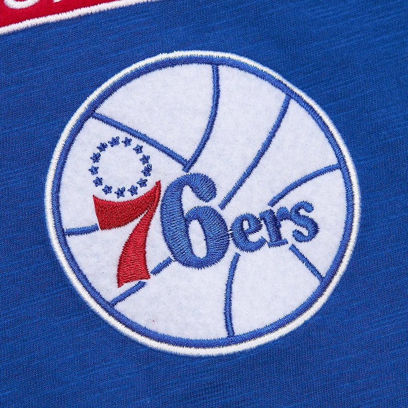Men's Mitchell & Ness Royal Philadelphia 76ers Hardwood Classics Felt Applique Slub T-Shirt