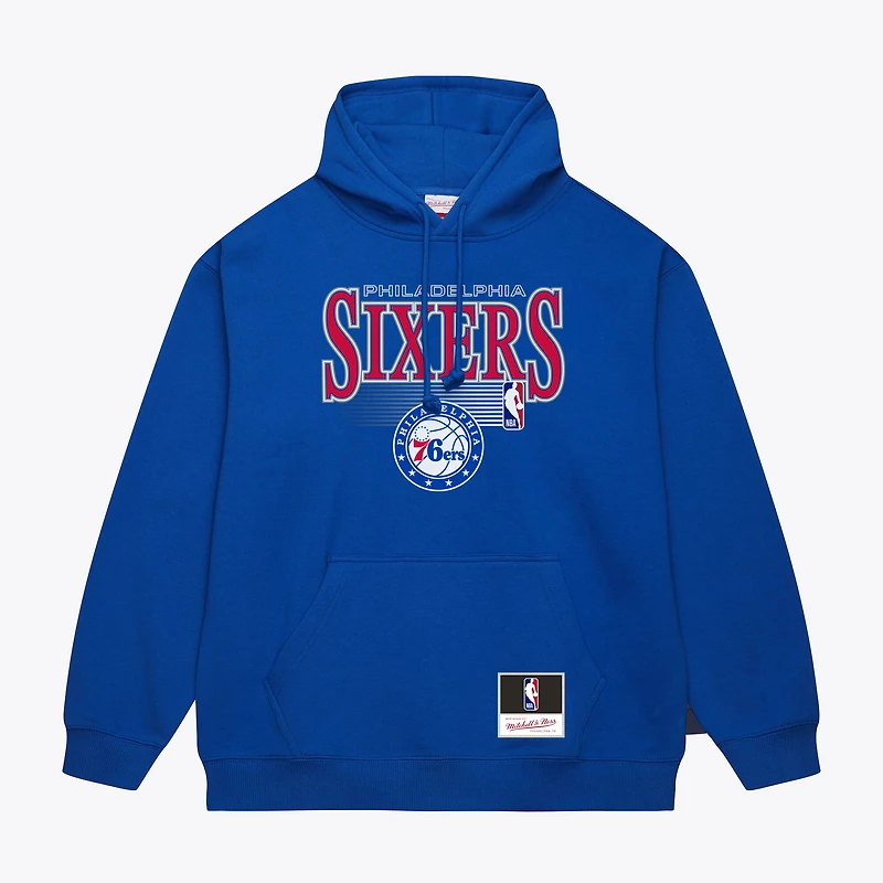 Men's Mitchell & Ness Royal Philadelphia 76ers Team Name Stack Logo Hoodie