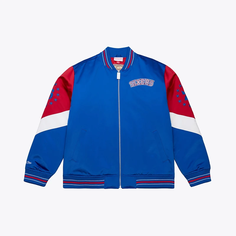 Men's Mitchell & Ness Royal Philadelphia 76ers Throw It Back Heavyweight Satin Full-Zip Jacket