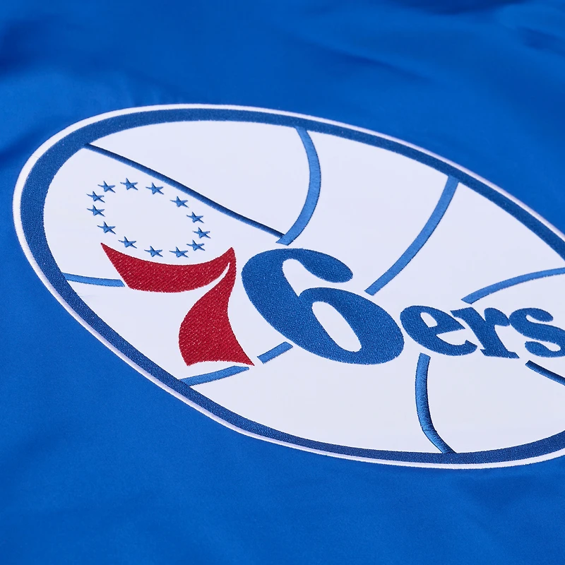 Men's Mitchell & Ness Royal Philadelphia 76ers Throw It Back Heavyweight Satin Full-Zip Jacket