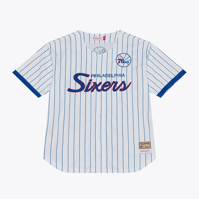 Men's Mitchell & Ness White Philadelphia 76ers Head Coach Pinstripe Mesh Full-Button Baseball Jersey