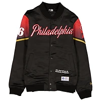 Men's New Era Black Philadelphia 76ers 2025/26 City Edition Full-Snap Satin Jacket