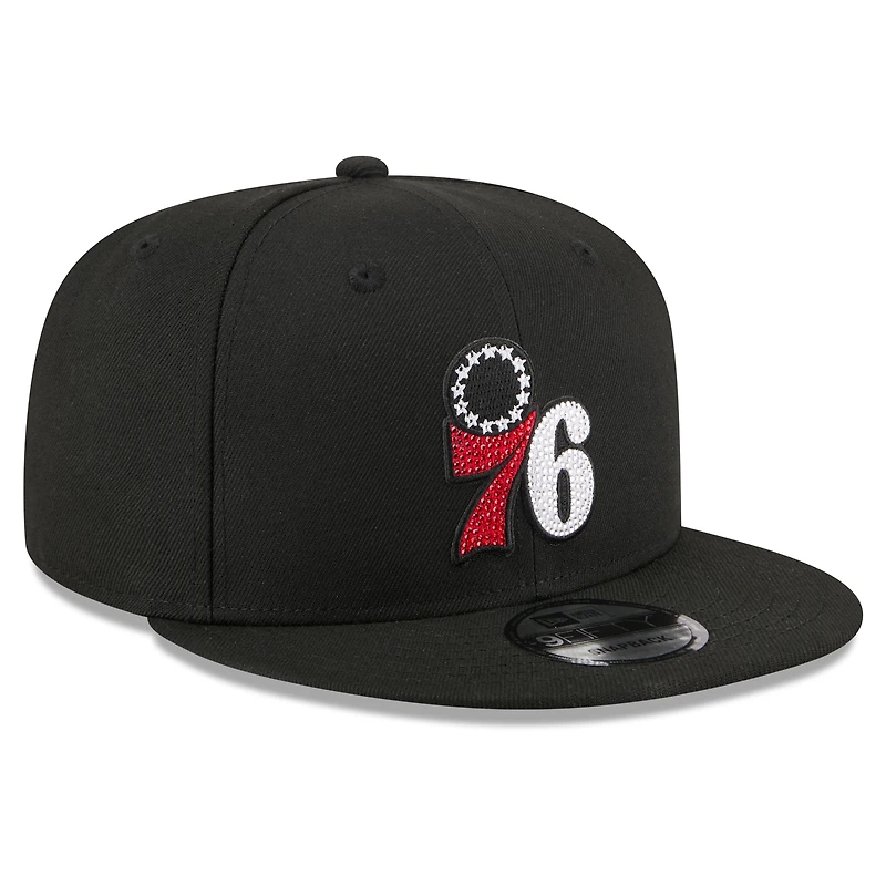 Casquette snapback New Era noire pour homme Philadelphia 76ers 2026 NBA Draft Crystal 9FIFTY