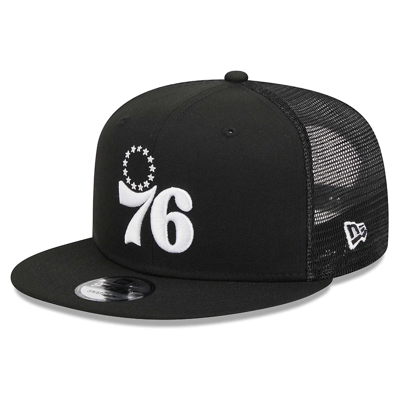 Casquette de camionneur à visière snapback 9FIFTY Philadelphia 76ers noire New Era pour homme