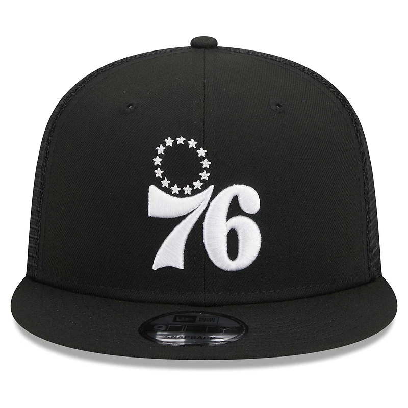 Casquette de camionneur à visière snapback 9FIFTY Philadelphia 76ers noire New Era pour homme