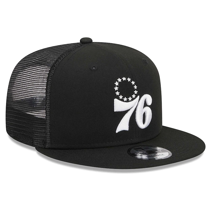 Casquette de camionneur à visière snapback 9FIFTY Philadelphia 76ers noire New Era pour homme