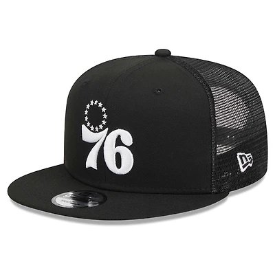 Casquette de camionneur à visière snapback 9FIFTY Philadelphia 76ers noire New Era pour homme