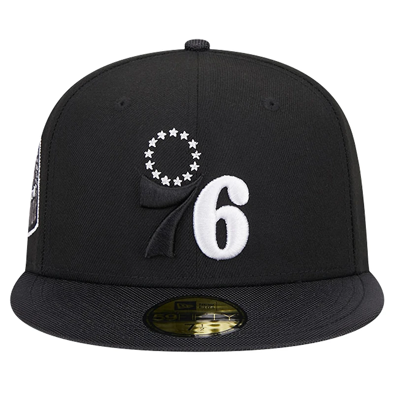 Casquette New Era 59FIFTY noire à visière en nylon balistique Active Philadelphia 76ers pour homme