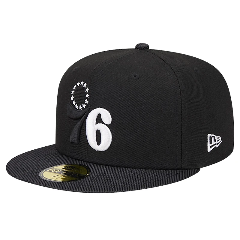 Casquette New Era 59FIFTY noire à visière en nylon balistique Active Philadelphia 76ers pour homme