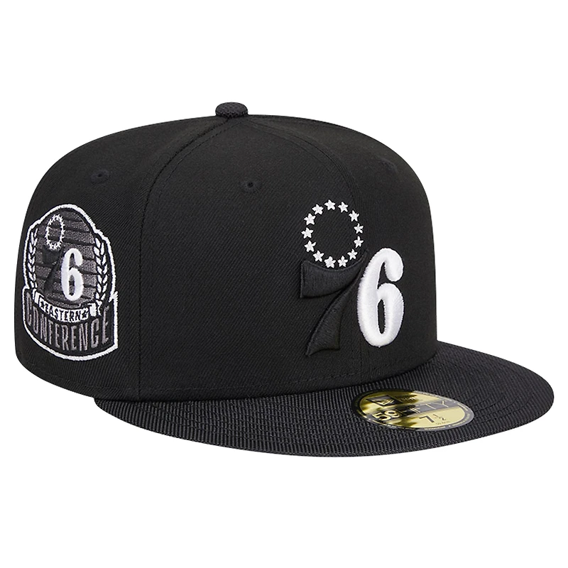 Casquette New Era 59FIFTY noire à visière en nylon balistique Active Philadelphia 76ers pour homme