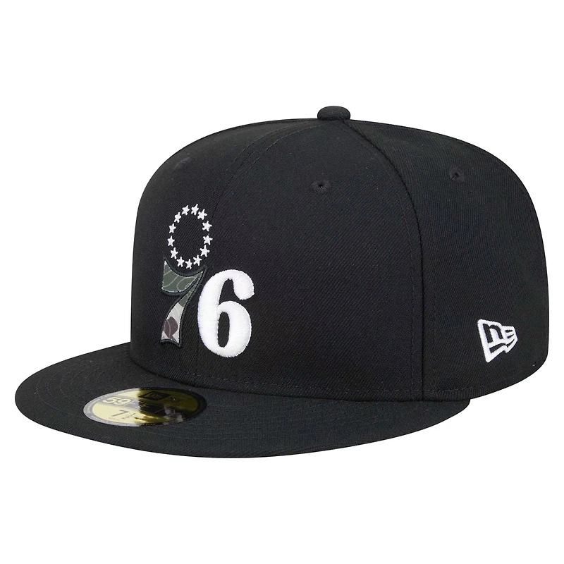 Casquette ajustée noire à imprimé camouflage Philadelphia 76ers UV 59FIFTY de New Era pour homme