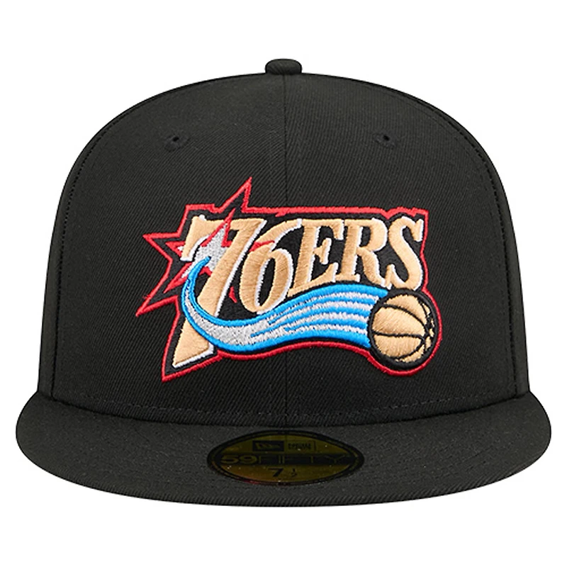 Casquette ajustée New Era 59FIFTY noire pour homme, logo principal des Philadelphia 76ers