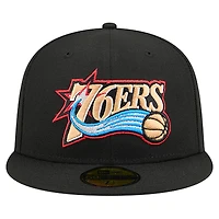 Casquette ajustée New Era 59FIFTY noire pour homme, logo principal des Philadelphia 76ers