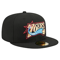 Casquette ajustée New Era 59FIFTY noire pour homme, logo principal des Philadelphia 76ers