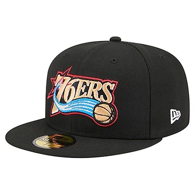 Casquette ajustée New Era 59FIFTY noire pour homme, logo principal des Philadelphia 76ers