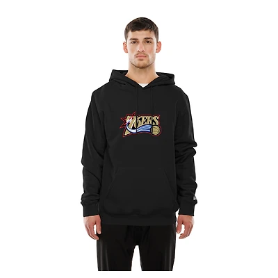 Sweat à capuche New Era noir pour homme, logo avant et arrière des Philadelphia 76ers