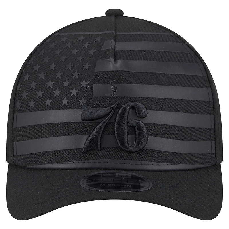 Men's New Era  Black Philadelphia 76ers Game Day Flag A-Frame 9FORTY Adjustable Hat