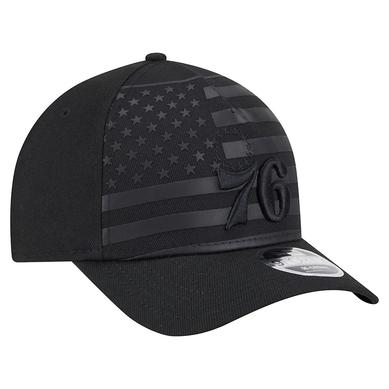 Men's New Era  Black Philadelphia 76ers Game Day Flag A-Frame 9FORTY Adjustable Hat