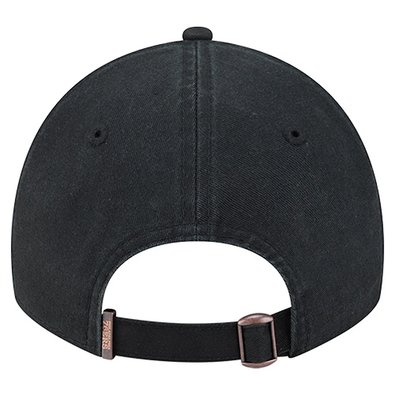 Men's New Era  Black Philadelphia 76ers Stamp Fabric Applique 9TWENTY Adjustable Hat