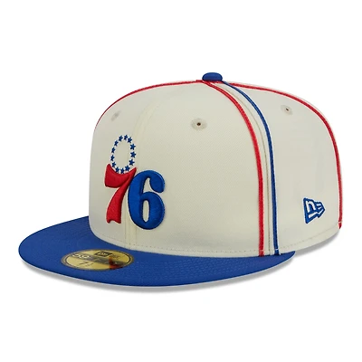 Men's New Era Cream/Royal Philadelphia 76ers Piping 2-Tone 59FIFTY Fitted Hat