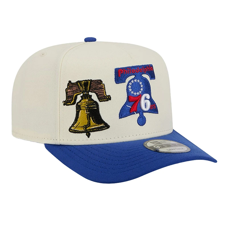Men's New Era  Cream Philadelphia 76ers Illustrated Mascot 2-Toned Pre-Curved A-Frame 9FIFTY Adjustable Hat
