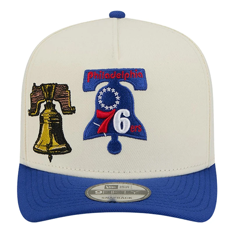 Men's New Era  Cream Philadelphia 76ers Illustrated Mascot 2-Toned Pre-Curved A-Frame 9FIFTY Adjustable Hat