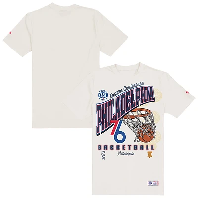Men's New Era  Cream Philadelphia 76ers Oversized City Edition Remix Vintage T-Shirt