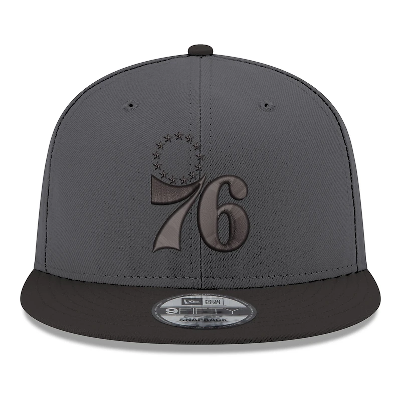 Men's New Era Gray/Black Philadelphia 76ers Logo 2-Tone 9FIFTY Snapback Hat