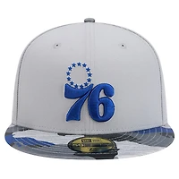 Men's New Era Gray Philadelphia 76ers Active Color Camo Visor 59FIFTY Fitted Hat