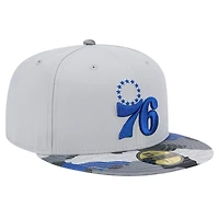 Men's New Era Gray Philadelphia 76ers Active Color Camo Visor 59FIFTY Fitted Hat