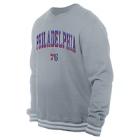 Men's New Era Gray Philadelphia 76ers Chenille Cross Over Pullover Sweatshirt