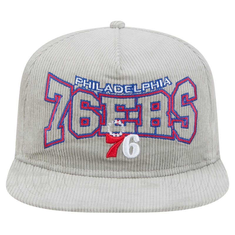 Casquette de golf snapback en velours côtelé Philadelphia 76ers grise New Era pour homme
