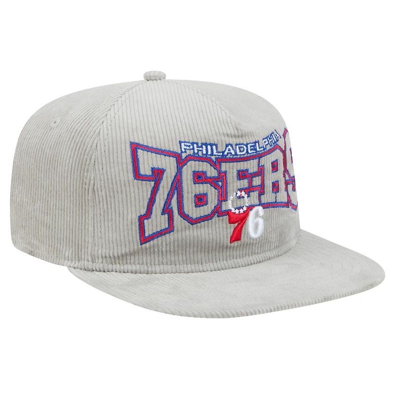 Casquette de golf snapback en velours côtelé Philadelphia 76ers grise New Era pour homme