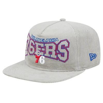 Casquette de golf snapback en velours côtelé Philadelphia 76ers grise New Era pour homme