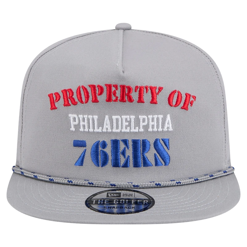 Casquette snapback grise Philadelphia 76ers pour homme New Era, modèle rétro, propriété du golfeur